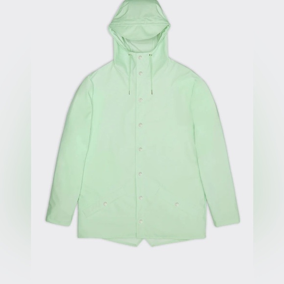 Rains Hooded Coated-Shell Jacket In Light Green Size L NWT - Picture 3 of 10